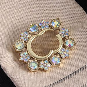 Women Vintage Diamond Brooch Hollow Letters Copper Diamond Encrusted Sparkling Gorgeous Accessory with Gift Box