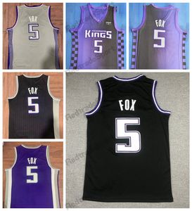 Мужские 5 De'aaron Fox Basketball Jerseys Purple Black Ridts City Grey S-XXL