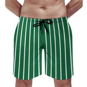 Shorts Masculino Verde E Branco Listrado Tábua Verão Linhas Verticais Estampado Engraçado Praia Masculino Roupa Esportiva Secagem Rápida Gráfico de Calção de Banho