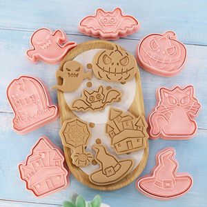 Baking Moulds YOMDID 8PCS Halloween Series Cookie Molds Cartoon Biscuit Cutting Mould Practical PP Dessert Pastry Mold Kitchen Supplies