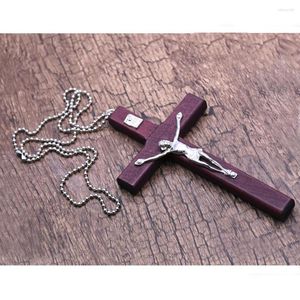 Naszyjniki wisiorek drewniane religijne Jezus Cross Naszyjnik chrześcijański krucyfiks wisik z łańcuchem biżuterii Prezenty dla mężczyzn