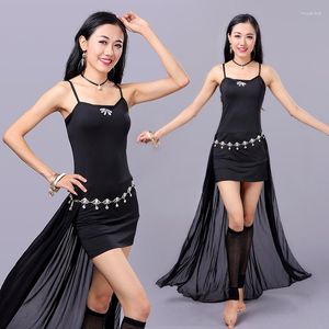 Abbigliamento da palcoscenico Abito da cabaret in tinta unita femminile in maglia Abito elegante da ballo di danza del ventre latino con tango senza schienale