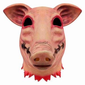 Party Masks 2022 Scary Mask Pig Head Mask Latex Full Head Headgear Halloween Realistic Biochemical Evil Monster Animal Scary Costume Party J230807