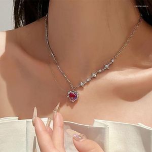 Hänge halsband lila kristall persikan hjärta elegent halsband flickor cool clavicle kedja estetiska smycken zirkon y2k tillbehör