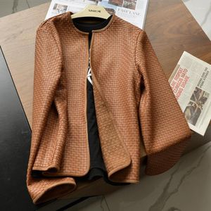 Women's Leather High-end Hand-woven Sheep Jacket Elegant Graceful High-quality Soft Hollow Out Genuine Clothes Women Short Coat