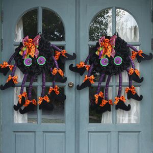 Guirlandas de Halloween para porta da frente Guirlanda de porta de Halloween com pernas de aranha Enfeites para pendurar em porta de Halloween para decoração de varanda de parede em casa 2023