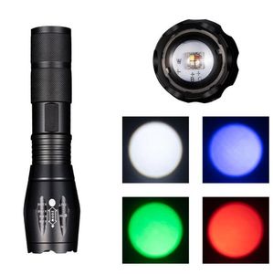 High quality RGB Multicolor Led Zoom Tactical Flashlight aluminium Telescopic Zoom four-color photography Fill Light Flashlights