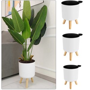 Planters Pots Lantai-berdiri Pot Bunga Kaki Herbal Diri Penyiraman Sistem Drainase Bonsai untuk Tanaman dengan Kaki Kayu Pembibitan Modern