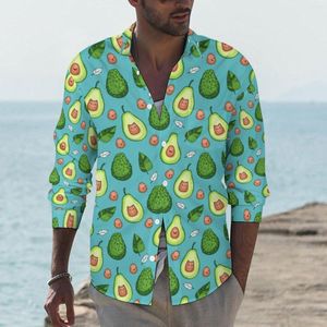 Men's Casual Shirts Funny Fruit Print Shirt Autumn Green Avocado Man Cool Blouses Long Sleeve Graphic Streetwear Top Plus Size