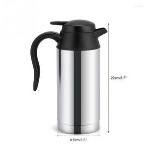 Stainless Steel 12V 750ml Electric Car Kettle Heating Cup With Auto Adapter Coffee Mug Travel Water Bottle