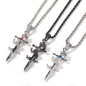 Mens Hip Hop Corss Necklace Jewelry Retro Chinese Dragon Knight's Sword Cross Pendant Necklace