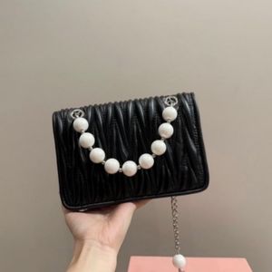 Tasarımcı Çanta Katlanır İnci Portable Portable Tag Çanta Zinciri Crossbody Çanta Omuz Çantası Tote Çanta Kadın Moda Yüksek Kaliteli Deri Wallte