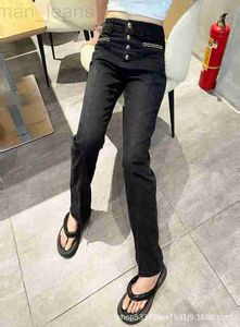 Jeans feminino designer C Family 2022 Early Autumn New Waist High, Elástico, Slim Fit, Alargado, Dividido para Mulheres IU0O