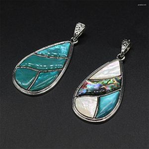 Pendant Necklaces Charms Natural Abalone Shell Water Drop Shape Plated Silver For Making Jewerly Necklace 30x53mm