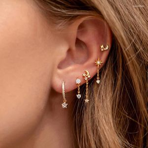 Hoop Earrings 1PC Stainless Steel Cubic Zirconia Chain For Women Star Moon Unique Pendant Earring Cartilage Piercing Jewelry