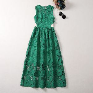 2023 Summer GreenSolid Color Panelled Dress Sleeveless Round Neck Midi Casual Dresses A3Q012215