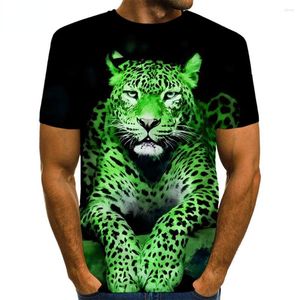 メンズTシャツ2023夏のショートスリーブTシャツ3Dプリントヒョウ印刷動物パターントップカジュアルヒップホップワイドストリート