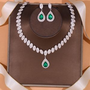 Conjuntos de Jóias de Casamento Stonefans Exquisite Conjunto de Colar de Cristal Redondo para Mulheres Verde Gota de Água Presentes de Noiva Africano 230804