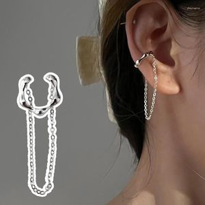 Backs Earrings 1PC Non Piercing Ear Clip Without Hole For Women Silver Color Simple Chain Hanging Kpop Cuff Earing Jewelry EF058