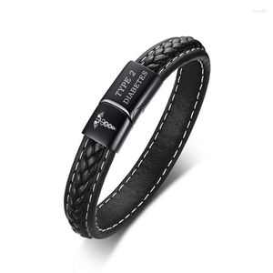 Braccialetti a maglie Bracciale con fibbia magnetica in acciaio inossidabile Corda in pelle da uomo Gioielli con diabete di tipo 2 impermeabili allo sbiadimento