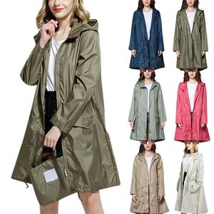 Giacche da donna 2023 Moda Giacca a vento con cappuccio Impermeabili Cappotto lungo da esterno Giacca impermeabile con cerniera antipioggia Casual