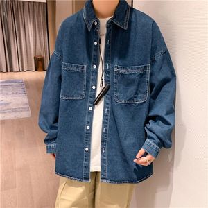 Camisas casuais masculinas 2023 primavera outono masculino jeans camisa de gola virada para baixo moda blusa top roupas masculinas streetwear manga longa