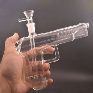 14 mm weibliches Glasbong-Tabaklöffelrohr, 20,3 cm, sieht wie Pistolenform aus, spezielle Dab-Rig-Bongs, Handpfeife, Inline-Perc mit männlichem Glas-Ölbrennerrohr