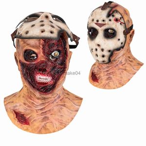 Party Masks PJSmen Scary Jason Mask Horror Hacker Mask Full Head Vampire Latex Costume Halloween Cosplay Props for Adult High Quality J230807