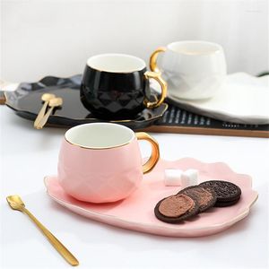 Cups Saucers European Ceramic Light Luxury Coffee Cup With Spoon And Saucer Set Creative Household Breakfast Milk Latte Mug Afternoon Tea