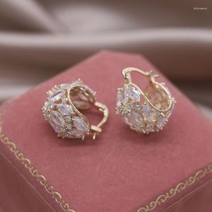 Hoop Earrings Korean Fashion Jewelry 14K Gold Plated Luxury Water Drop Zircon U-shaped Basket Elegant Women's Party Accessories