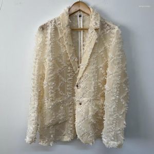 Ternos masculinos de cor sólida tridimensionais jacquard blazers causais para homens casaco de peito único 2023 verão moda 21f3540