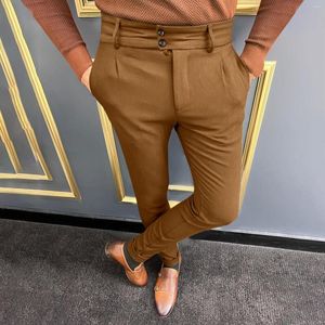 Calça Masculina Casual Stretch Cor Sólida Business Formal Escritório Versátil Versão Coreana Magra Men Calças de Uso Diário Terno