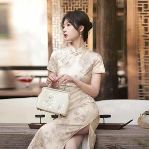 Etnisk kläder kinesiska stil kvinnor qipao vintage tryck blomma cheongsam vestidos oriental unga flickor kväll fest klänning modern sexig qi