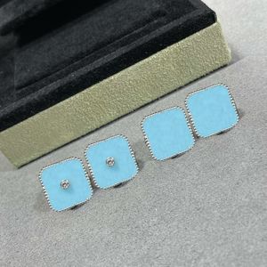 Luxuriöse quadratische Damen-Ohrringe, schlichte, hochwertige blaue Keramik-Kleeblatt-Diamant-Tiara-Ohrringe, Marken-Klassiker-Schmuck, Party-Schmuck