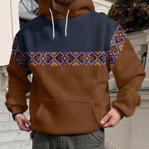 Herren-Kapuzenpullover, Vintage-Sweatshirt mit ethnischem Aufdruck, Kapuzenpullover, Farbblock-Pullover, übergroß, locker, langärmelig, Sudaderas