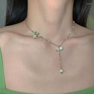 Colares com pingente da moda sino orquídeas pérola gargantilha para mulheres 2023 planta elegante flor colar jóias de casamento