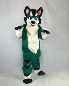 Dark Green Husky Fox Dog Mascot Costume Suits Party Clothing Performance Carnival Adult Size