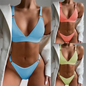 Women's Swimwear Summer Bikini Push Up Brazilian Praia Split Swimsuit Beach Bathing Suit Multi Colors Bra Striped Underwear Set