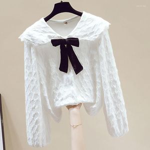 Women's Blouses Casual Blouse Female 2023 Spring Fashion Chic French Small Shirt White Cute Doll Neck Loose Versatile Long Sleeve Women