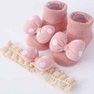Haarschmuck 2 Teile/satz Baby Socken Stirnbänder Polka Dot Bögen Geboren Warme Mädchen Haarbänder Säugling Kleinkind Herbst