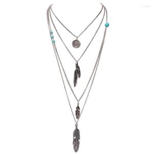 Цепочки Ihues Vintage Fashion Multi -Layer Feather Ожерелье для женщин для женщин