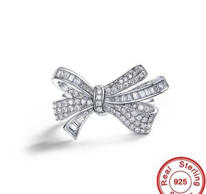 Bowknot Moissanite Diamond Ring 100% Real 925 Prata Esterlina Noivado Aliança de Casamento Anéis Para Mulheres Jóias de Promessa de Noiva