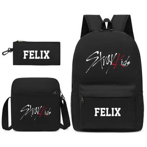 Stray Kids Combination Fang Can Same Shoulder Backpack Waterproof Backpack Student Large Capacity Three Piece Set 230815