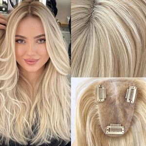 Fanssi 3x4inch Hair Toppers for Women Real Human Hair Clip In Toppers Hair Pieces for Women Honey Blonde Hair Loss Problem 10 Inch