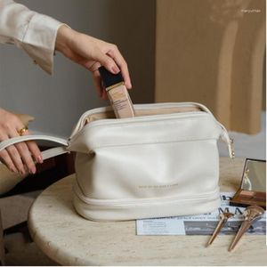 Storage Bags Fashion Double-layer Cosmetic Bag Ladies Portable Toiletries Large Capacity Travel Senior Organizer