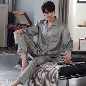 Men's Sleepwear Leisure Satin Pyjama Pijamas Home Wear Men Pajamas Set Turn-down Collar Long Sleeve Trousers