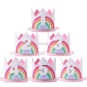 Party Hats Rainbow Crown Princess Girls 1st Birthday Party Decor Kids 1 2 3 4 5ears Rainbow Unicorn Theme Birthday Hat Props HKD230807