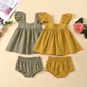 Conjuntos de roupas de verão meninas vestidos de bebê terno princesa vestido babados PP shorts 2 peças conjunto infantil menina para aniversário de nascimento