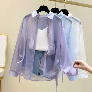 Women's Blouses Spring Summer Sun Protection Clothing Loose Long Sleeve Chiffon Shirt Women Button Up Blouse Female Shawl Outerwear Ladies