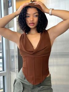 Women's Tanks 2023 Hooded Backless Swinging Collar Solid Tank Top Camisole Deep V-Neck Sleeveless Sexy Y2K Bodycon Clothes Outfit